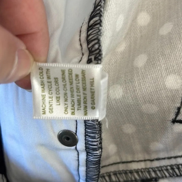 GARNET HILL Polka Dot Jeans Black White Denim Zip Ankle Rigid Stretch 8P - Picture 10 of 12